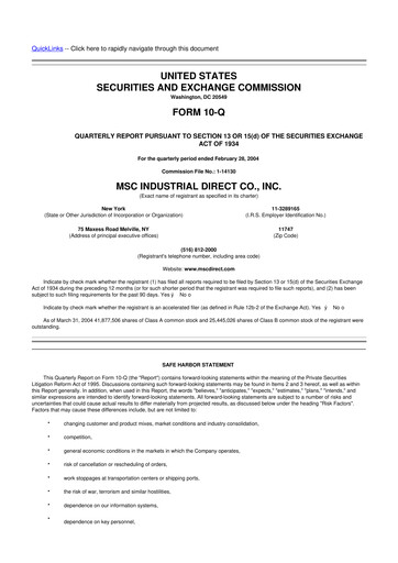 Thumbnail MSC Industrial Direct 10-Q Quarterly Report FY 