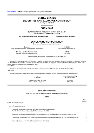 Thumbnail Scholastic 10-Q Quarterly Report FY 