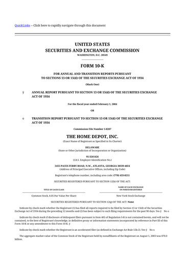Thumbnail Home Depot 10-K Annual Report 
