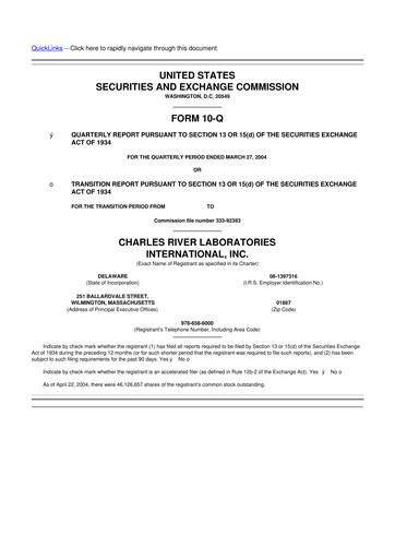Miniature Charles River Laboratories
 10-Q Rapport trimestriel  