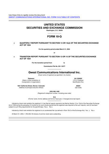 Thumbnail Qwest Communications International 10-Q Quarterly Report FY 