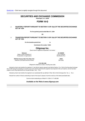 Thumbnail Citigroup 10-Q Quarterly Report FY 