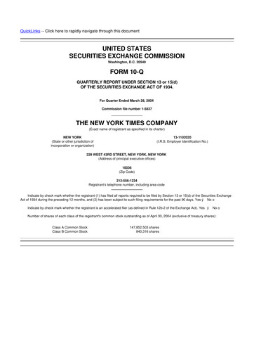 Thumbnail New York Times 10-Q Quarterly Report FY 