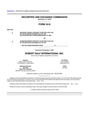 Miniature Robert Half 10-Q Rapport trimestriel  