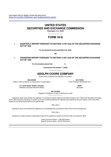 Vorschaubild Molson Coors 10-Q Quartalsbericht  