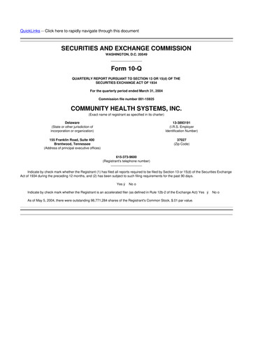Thumbnail Community Health Systems
 10-Q Quarterly Report FY 
