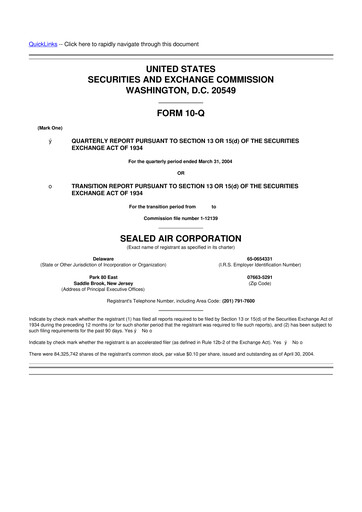 Thumbnail Sealed Air
 10-Q Quarterly Report FY 