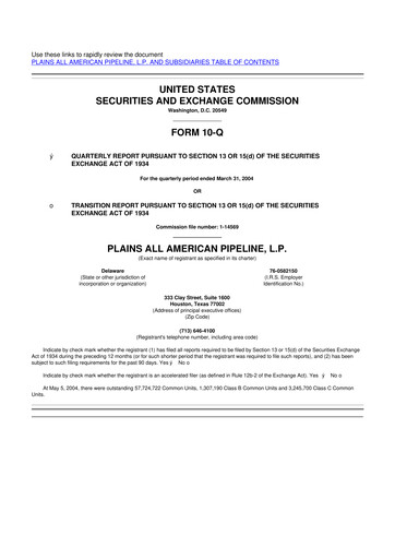 Thumbnail Plains All American Pipeline 10-Q Quarterly Report FY 