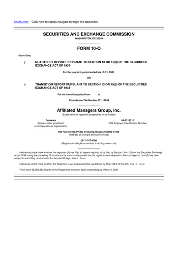 Miniature Affiliated Managers Group 10-Q Rapport trimestriel  