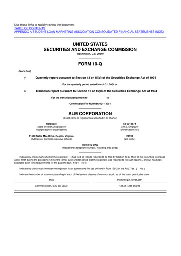 Thumbnail SLM Corporation (Sallie Mae) 10-Q Quarterly Report FY 