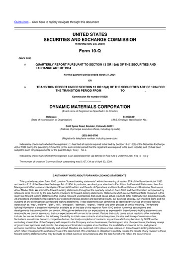 Miniature DMC Global 10-Q Rapport trimestriel  