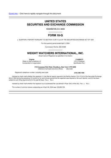 Thumbnail Weight Watchers 10-Q Quarterly Report FY 
