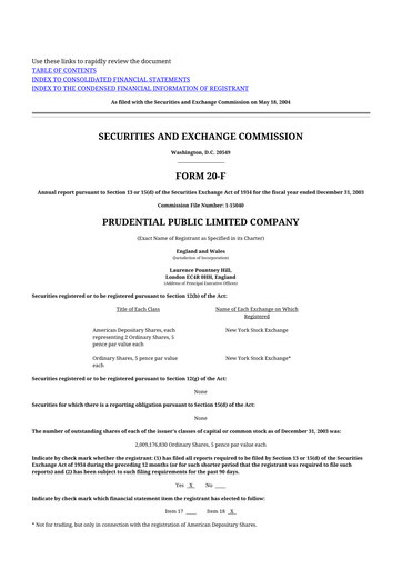 Thumbnail Prudential 20-F Annual Report 