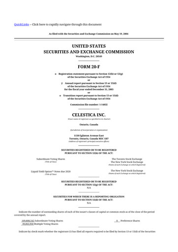 Thumbnail Celestica 20-F Annual Report 