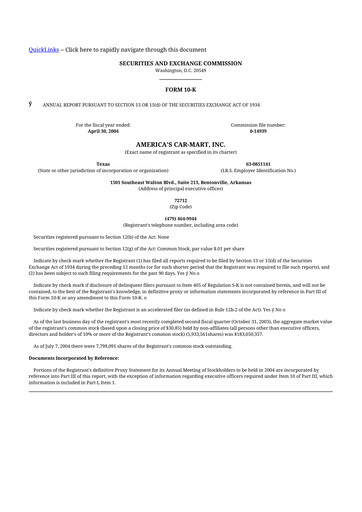 Thumbnail America's Car-Mart 10-K Annual Report 