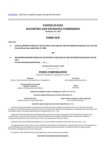 Thumbnail FedEx 10-K Annual Report 