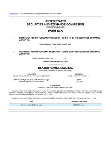 Thumbnail Beazer Homes USA
 10-Q Quarterly Report FY 