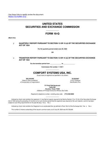 Thumbnail Comfort Systems USA 10-Q Quarterly Report FY 