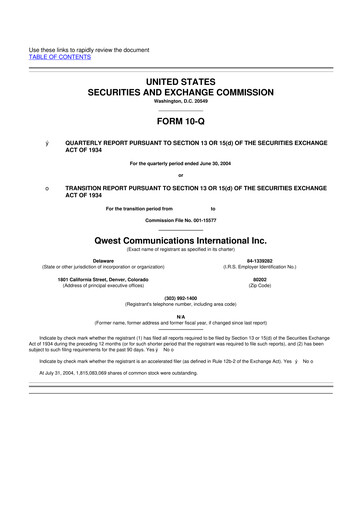 Thumbnail Qwest Communications International 10-Q Quarterly Report FY 