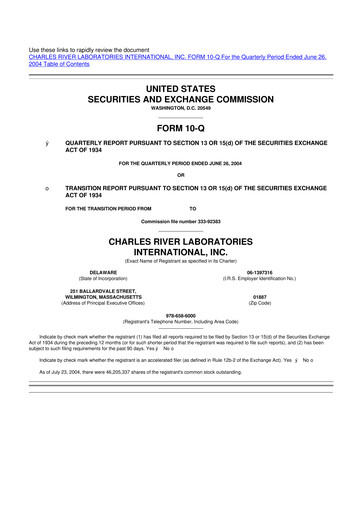 Miniature Charles River Laboratories
 10-Q Rapport trimestriel  