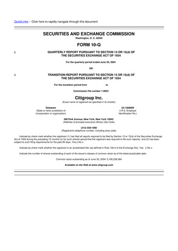 Thumbnail Citigroup 10-Q Quarterly Report FY 