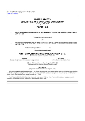 Miniature White Mountains Insurance Group 10-Q Rapport trimestriel  