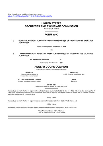 Vorschaubild Molson Coors 10-Q Quartalsbericht  