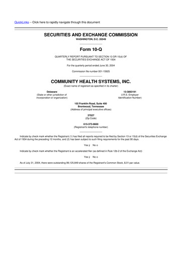 Thumbnail Community Health Systems
 10-Q Quarterly Report FY 