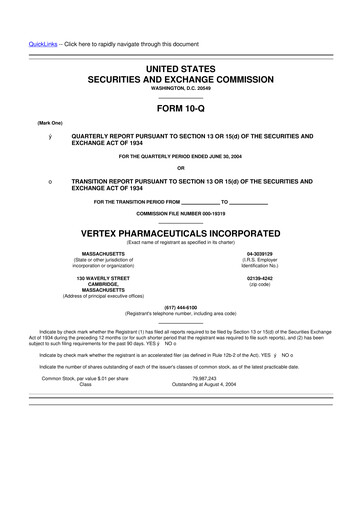 Thumbnail Vertex Pharmaceuticals 10-Q Quarterly Report FY 