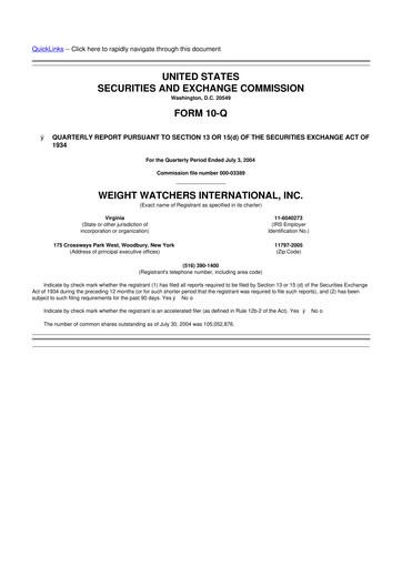 Thumbnail Weight Watchers 10-Q Quarterly Report FY 