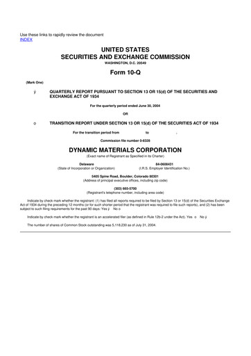 Miniature DMC Global 10-Q Rapport trimestriel  