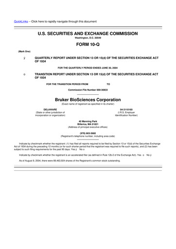 Thumbnail Bruker 10-Q Quarterly Report FY 