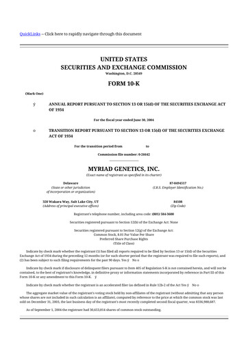 Thumbnail Myriad Genetics 10-K Annual Report 