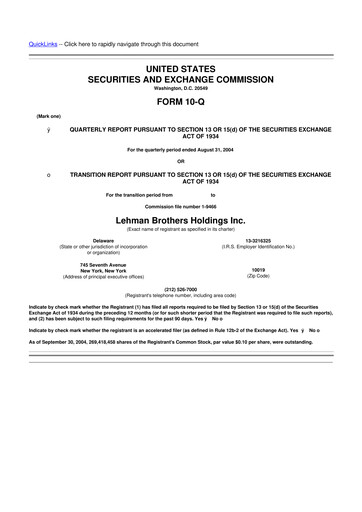 Thumbnail Lehman Brothers 10-Q Quarterly Report FY 