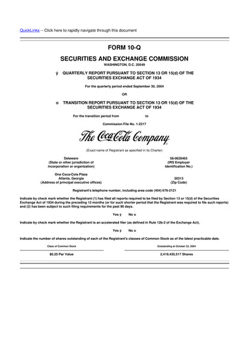 Vorschaubild Coca-Cola 10-Q Quartalsbericht  