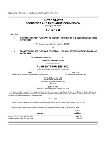 Miniature Rush Enterprises
 10-Q Rapport trimestriel  