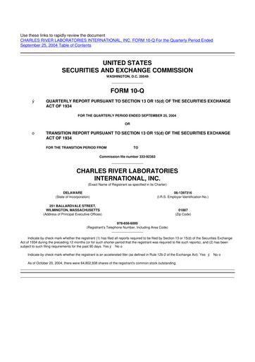 Miniature Charles River Laboratories
 10-Q Rapport trimestriel  