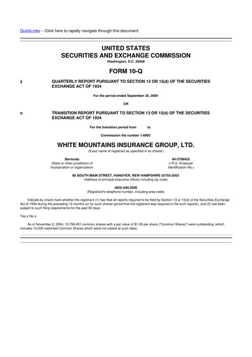 Miniature White Mountains Insurance Group 10-Q Rapport trimestriel  