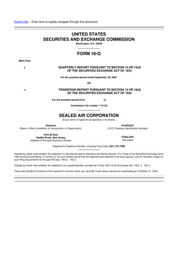 Thumbnail Sealed Air
 10-Q Quarterly Report FY 