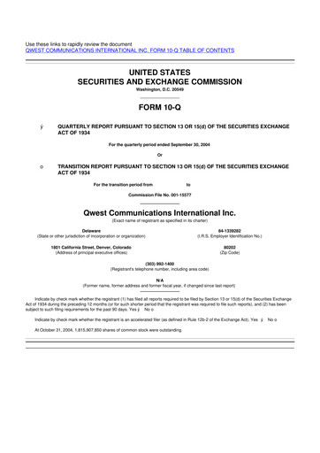 Thumbnail Qwest Communications International 10-Q Quarterly Report FY 