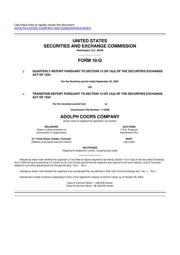 Vorschaubild Molson Coors 10-Q Quartalsbericht  