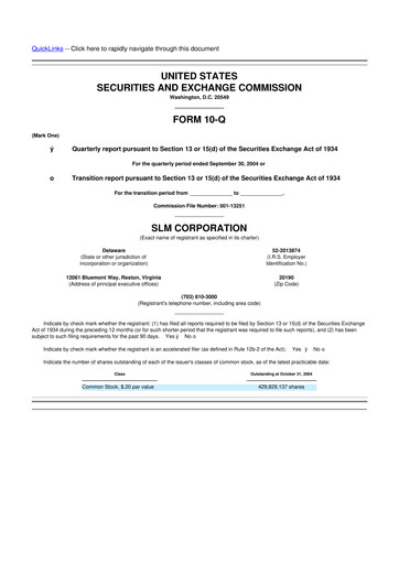 Thumbnail SLM Corporation (Sallie Mae) 10-Q Quarterly Report FY 