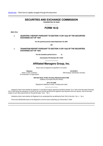 Miniature Affiliated Managers Group 10-Q Rapport trimestriel  