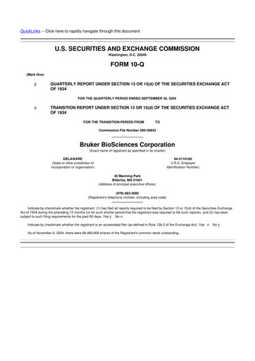 Thumbnail Bruker 10-Q Quarterly Report FY 