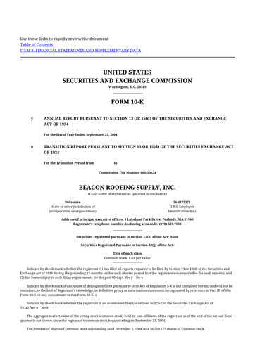 Miniature Beacon Roofing Supply 10-K Rapport annuel 