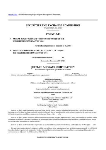 Thumbnail Jetblue Airways
 10-K Annual Report 