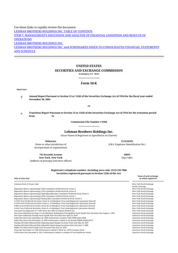 Vorschaubild Lehman Brothers 10-K Jahresbericht 