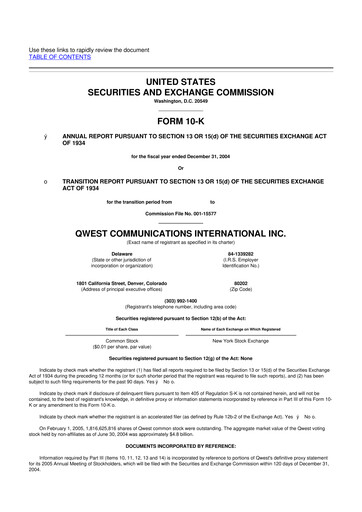 Thumbnail Qwest Communications International 10-K Annual Report 