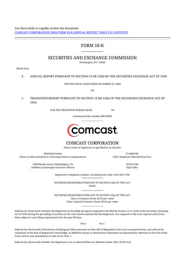 Thumbnail Comcast 10-K Annual Report 