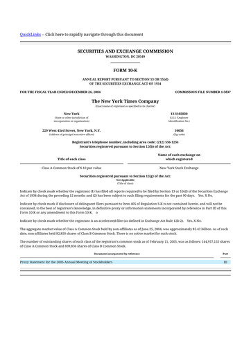 Thumbnail New York Times 10-K Annual Report 